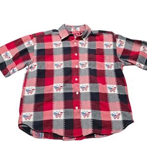VTG Company One Red Plaid‎ Butterfly American Flag Country 4th of July Shirt XL